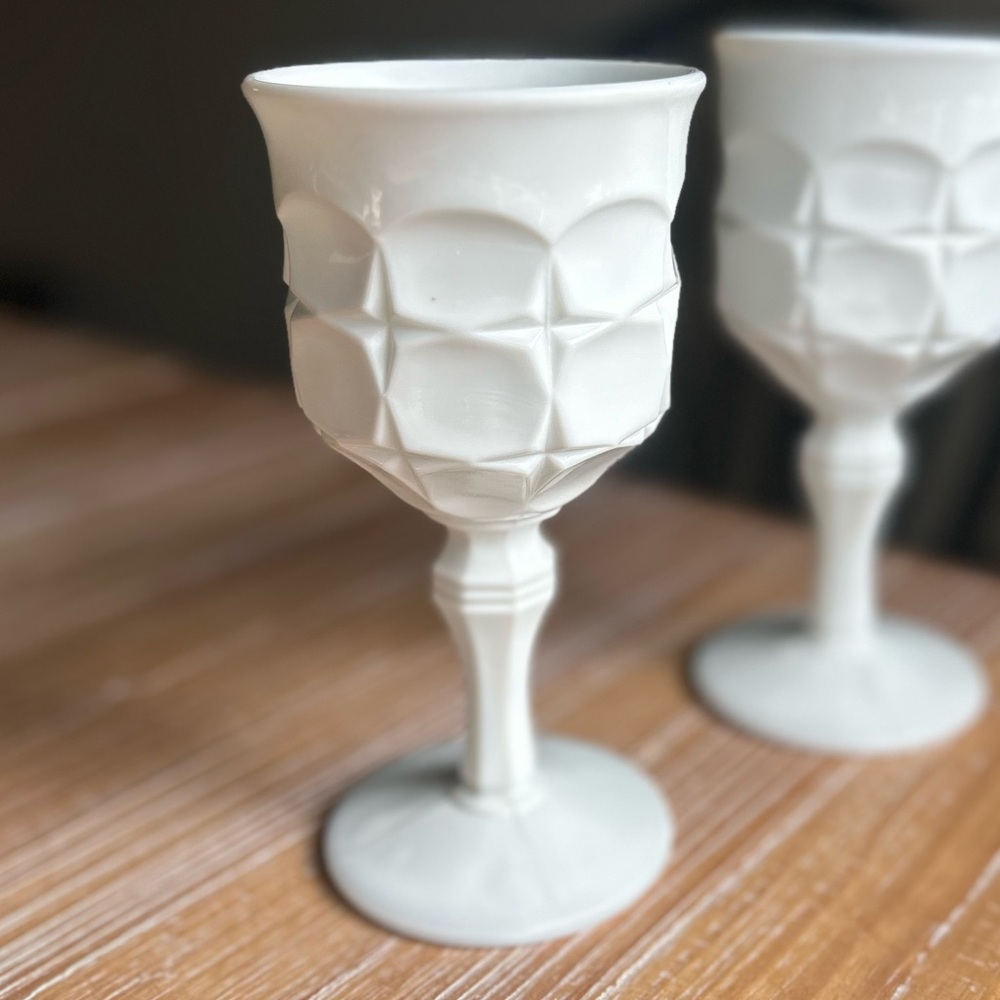 Indiana Glass Constellation Pattern White Milk Glass Water Wine Goblet. -2 - Picture 11 of 16